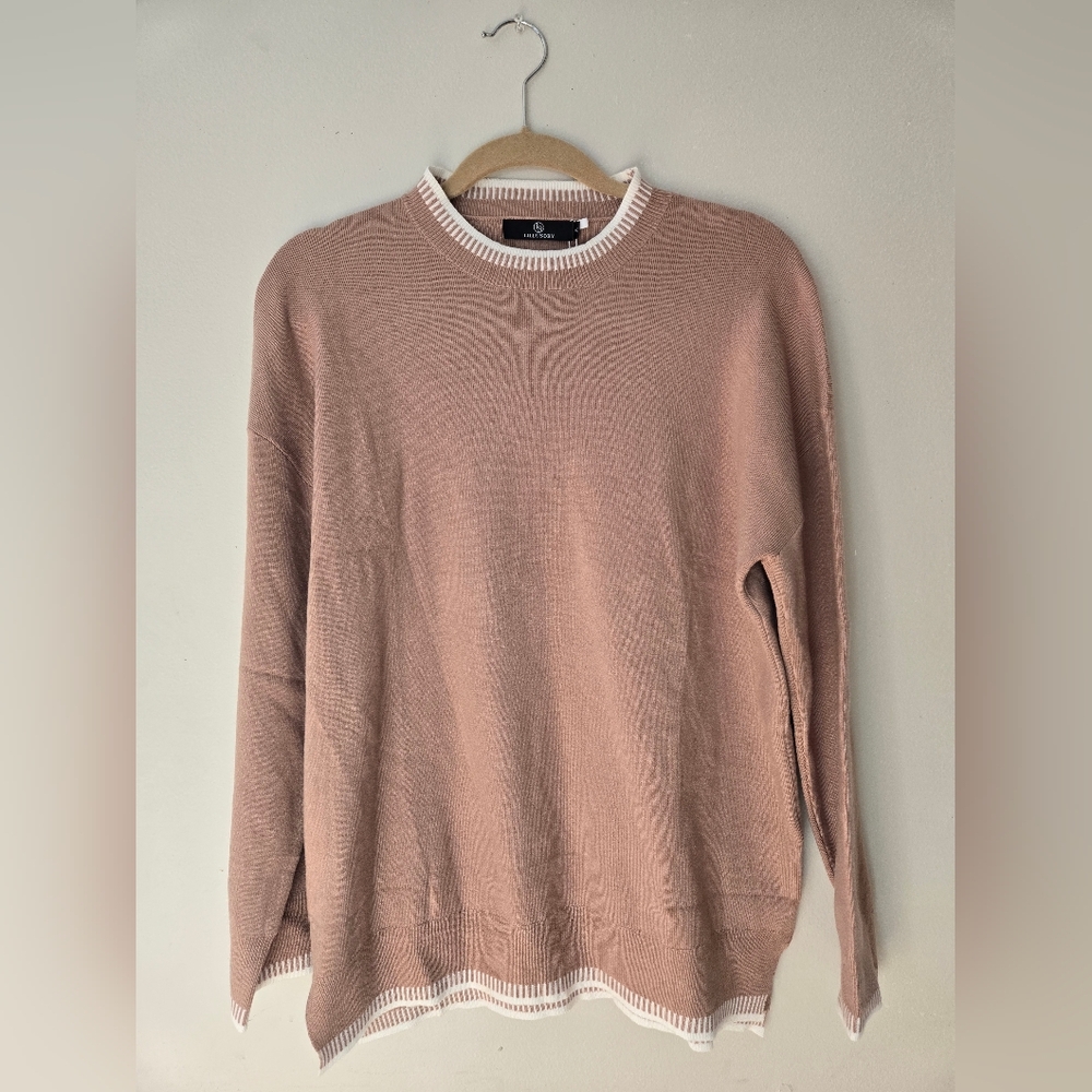 Lillusory Elegant Women's Crew Neck Sweater in Tan & White Sz S
